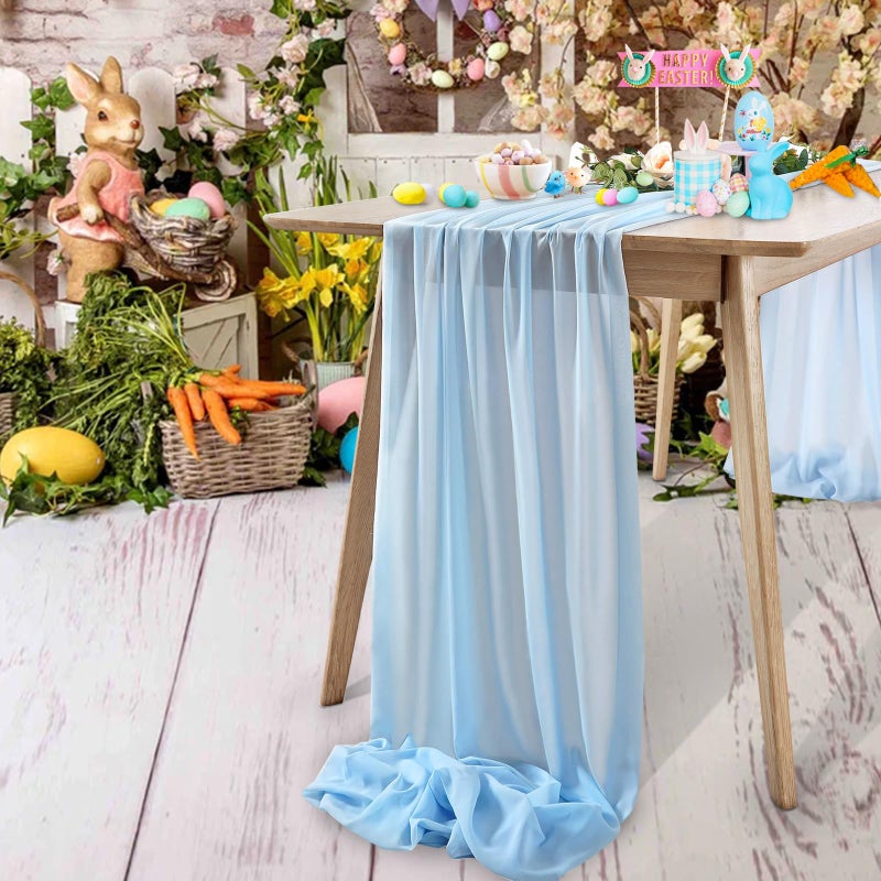 B.Cool B-COOL Blue Table Runner for Chiffon Table Runners 2 Pieces 27x120 Inches Long Sheer Fabric for Easter Wedding Boho Christmas Fall Baby Shower Decorations - Image 5